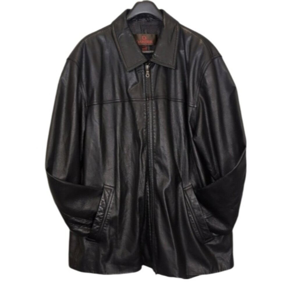 💠Danier Leather Black Genuine Leather Zip Up Jacket Car Coat Mens Size XL Lined